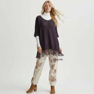 $69 Umgee Bohemian Fringe Pull Over Purples Knit Tunic Top Sweater Oversized S